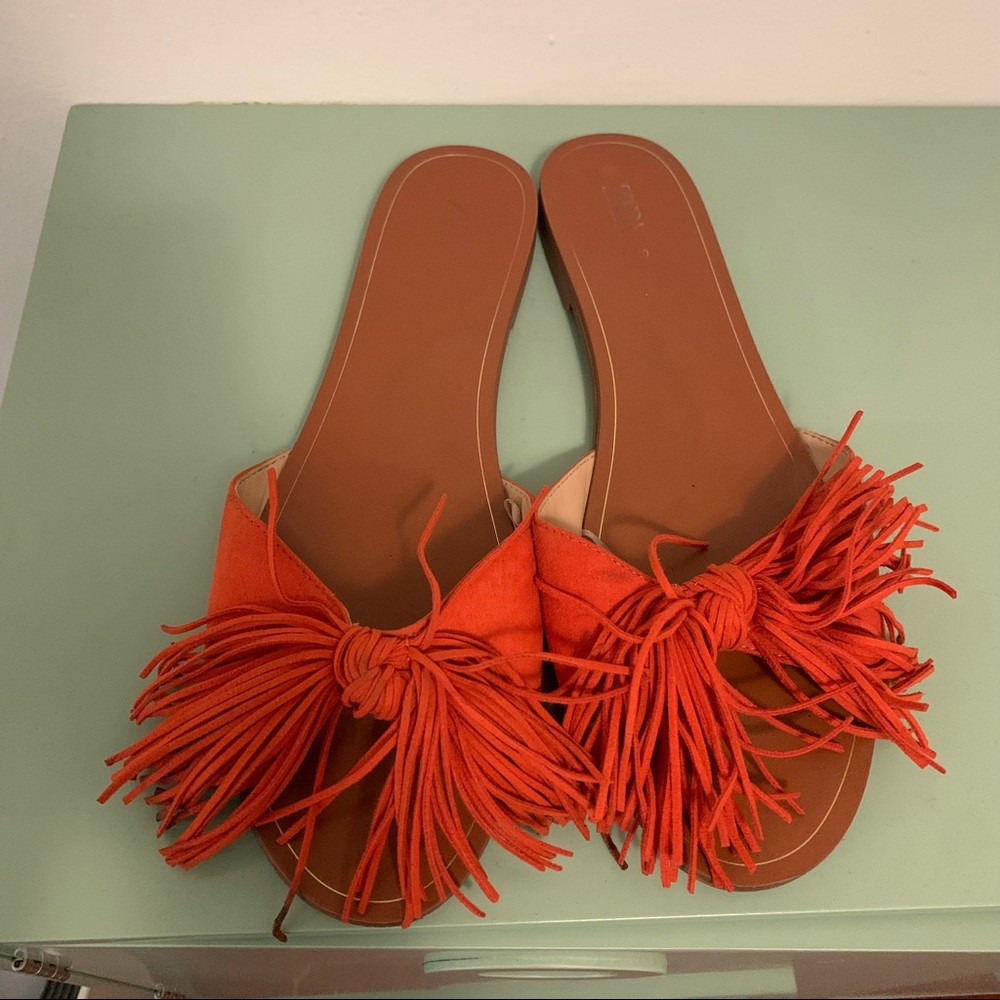 Zara Coral Fringe Bow Sandals sz 40